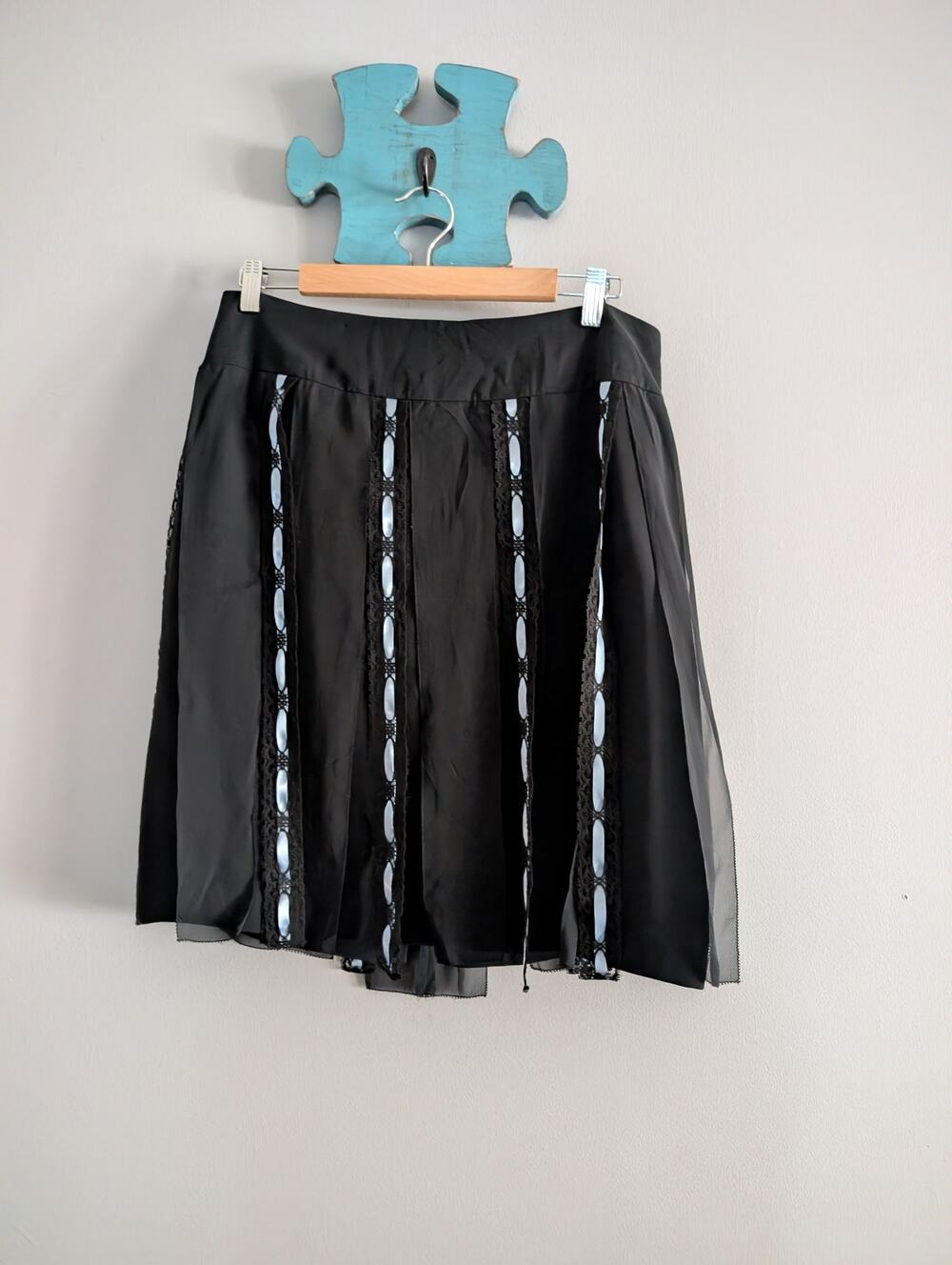 Kay Unger Black Carwash Skirt Size 14 Midi Slit Panel Detail Evening Cocktail